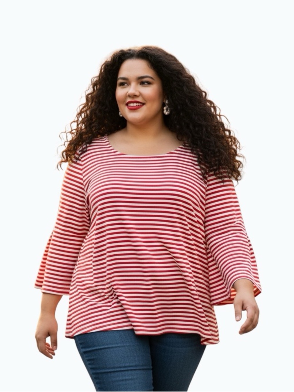 In Every Story Red White Striped Long Sleeve Swing Top Size 3X